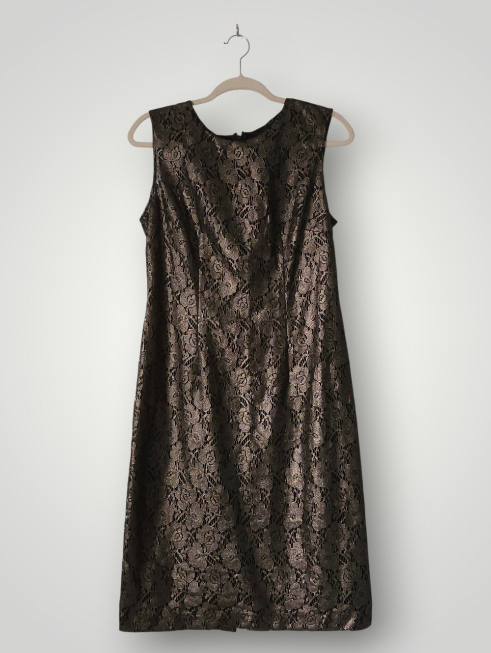WHBM Pewter Metallic Lace Sheath Dress 10 Cocktail Wedding Guest Old Money New - Picture 3 of 11